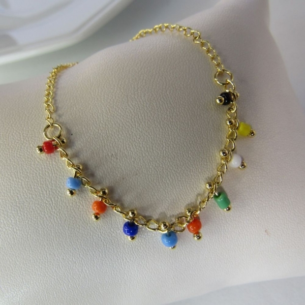 Pulseira Infantil de Pedrinhas Coloridas Banhado a Ouro 18k - Dourado