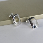 Brinco Pequeno Retangular Banhado em Ródio Branco - Branco