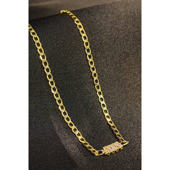 Choker de Corrente Chapada Com Zircônias ao Centro Banhado em Ouro 18k