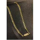 Choker de Corrente Chapada Com Zircônias ao Centro Banhado em Ouro 18k - Dourado