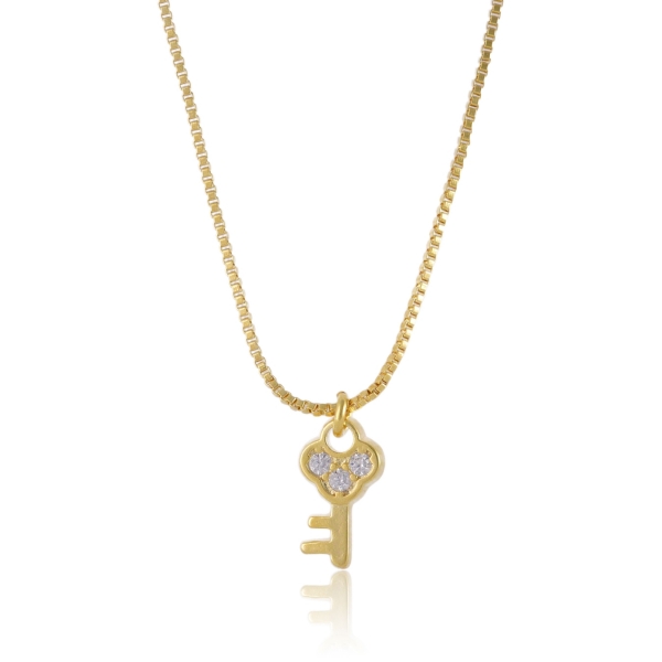 Colar com Pingente Pequeno de Chave Banhado em Ouro 18k - Dourado