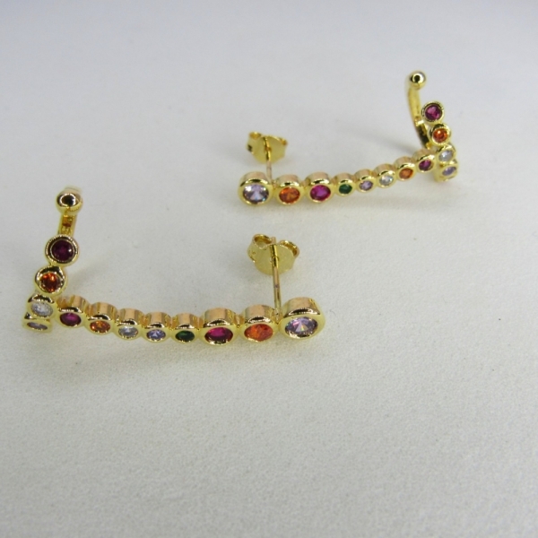 Brinco Ear Cuff com Piercing Fake e Zircônias Colorida Banhado em Ouro 18k - Dourado