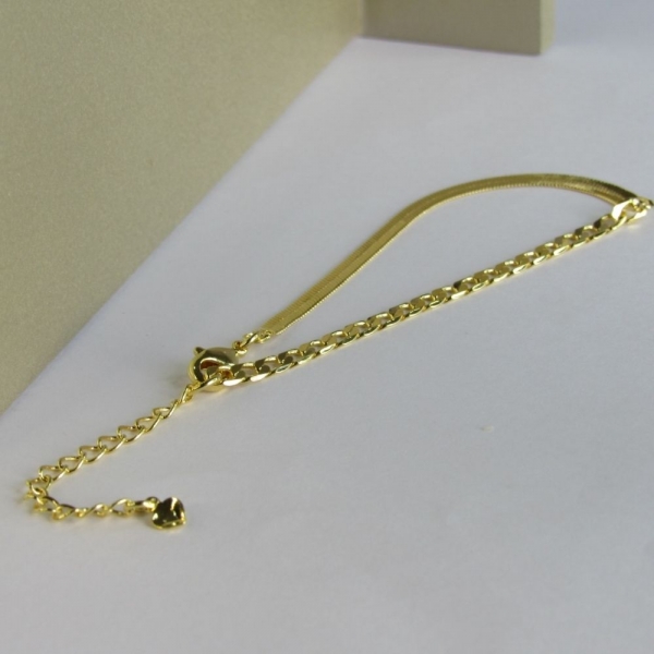 Pulseira Meia Fita Meia Corrente Banhado em Ouro 18k - Dourado