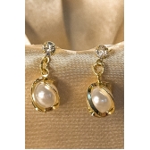 Brinco Pequeno com Perola e Trabalhado com Zircônia Banhado em Ouro 18k - Dourado