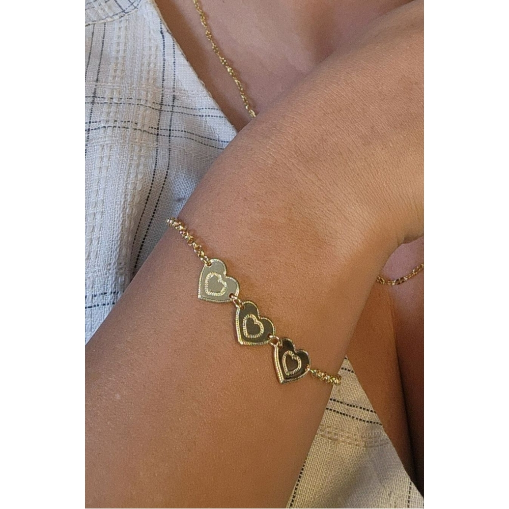Pulseira com Chapa de Coração Banhado em Ouro 18k - Dourado
