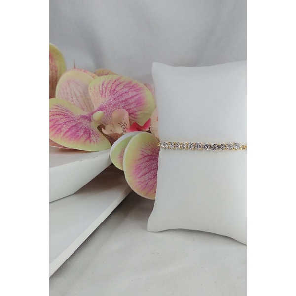 Pulseira Elos Redondos Com Faixa de Zircônia Banhado em Ouro 18k - Dourado