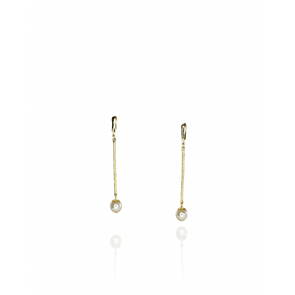 Brinco Fio Trabalhado com Perola na Ponta Banhado em Ouro 18k - Dourado