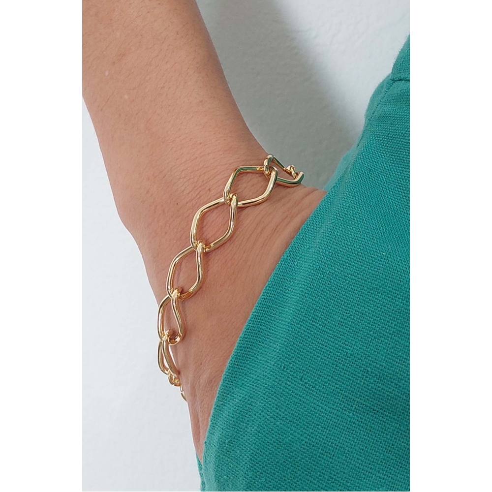 Pulseira Elo Losango Com Fecho Boia Banhado em Ouro 18k - Dourado