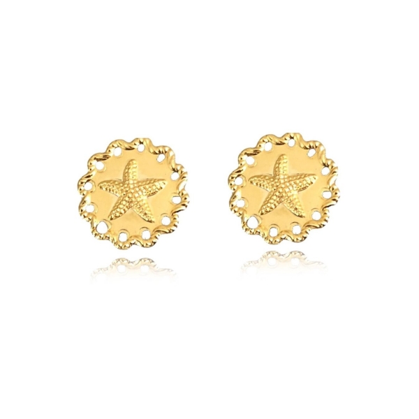 Brinco  Estrela do Mar Trabalhado Banhado em Ouro 18k - Dourado
