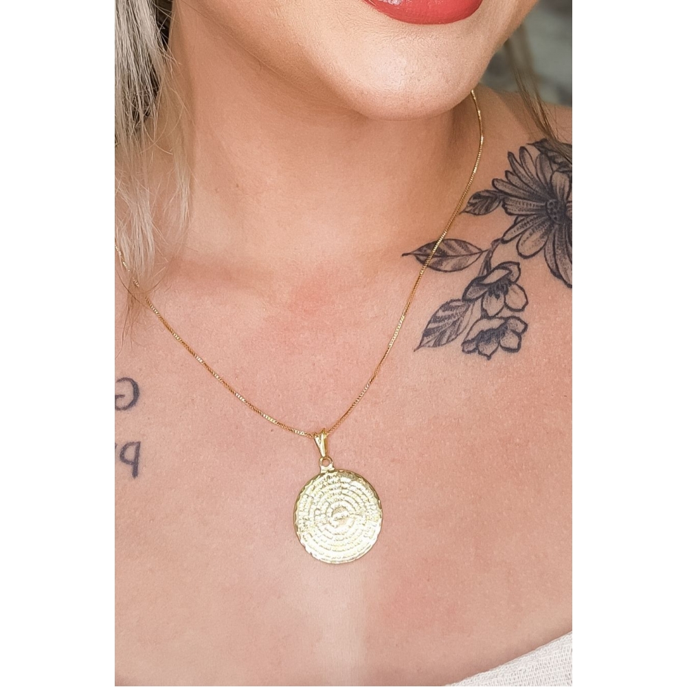 Colar Medalha Pai Nosso Banhado em Ouro 18k - Dourado