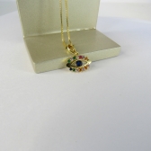 Colar Pingente Olho Grego com Zircônia Multicolor Banhado em Ouro 18k - Dourado