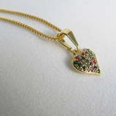 Colar Pingente Coração com Zircônia Multicolor Banhado em Ouro 18k - Dourado