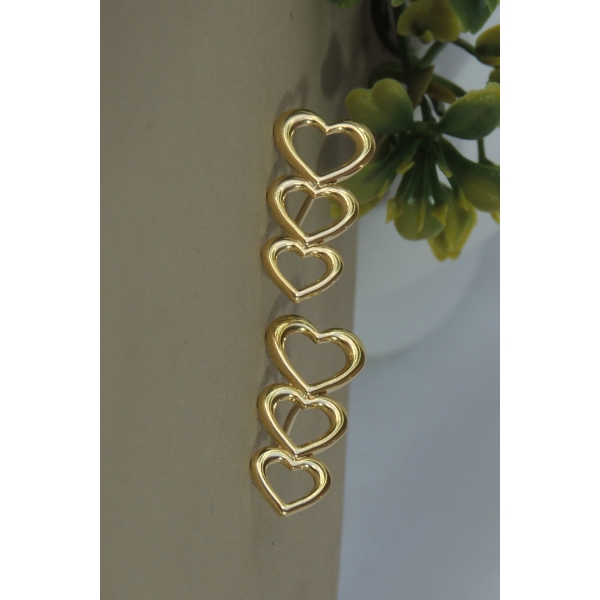 Brinco Três Corações Vazados Banhado em Ouro 18k - Dourado