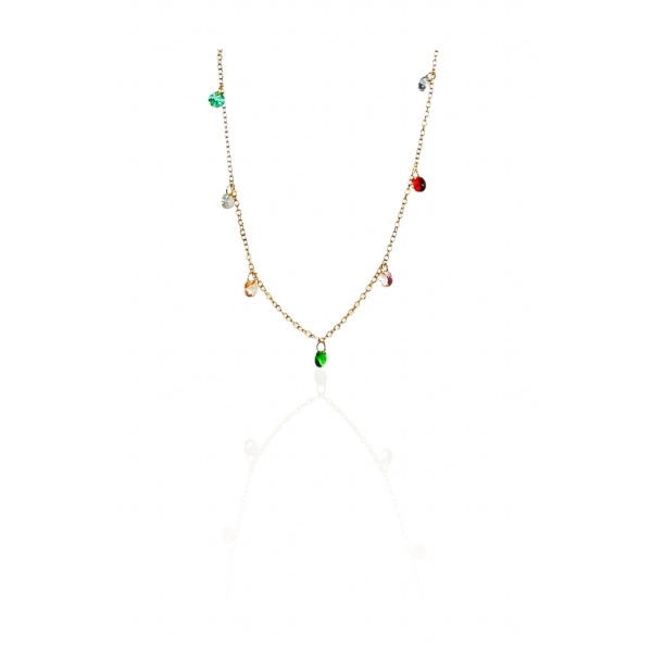 Colar Corrente Americana com Zircônias Multicolor Banhado em Ouro 18k - Dourado