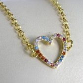 Pulseira Com Pingente De Coração Em Zircônias Coloridas Banhado em Ouro 18k - Dourado