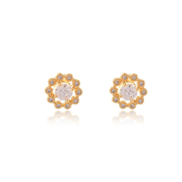 Brinco Formato Flor com Mini Zircônias Banhado em Ouro 18k - Dourado