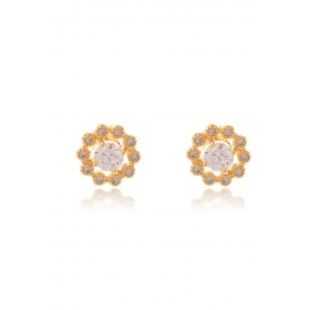 Brinco Formato Flor com Mini Zircônias Banhado em Ouro 18k