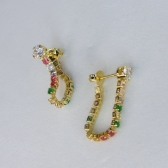 Brinco Corrente de Zircônias Coloridas Sortidas Com Zircônia na Ponta Banhado em Ouro 18k - Dourado