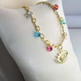 Pulseira Olho Grego Com Zircônias Coloridas Banhado em Ouro 18k - Dourado