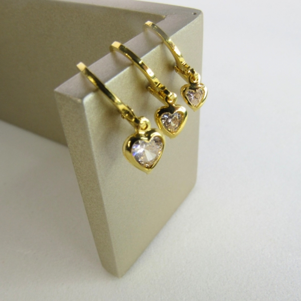 Trio Argolinha Coração de Zircônia Banhado em Ouro 18k - Dourado