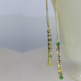 Brinco Fio de Corrente de Zircônias Coloridas Sortidas Banhado em Ouro 18k - Dourado