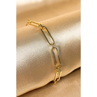 Pulseira de Elos Intercalados Com Círculo Banhado em Ouro 18k