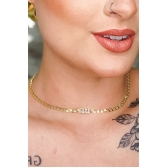 Choker de Corrente Chapada Com Zircônias ao Centro Banhado em Ouro 18k - Dourado