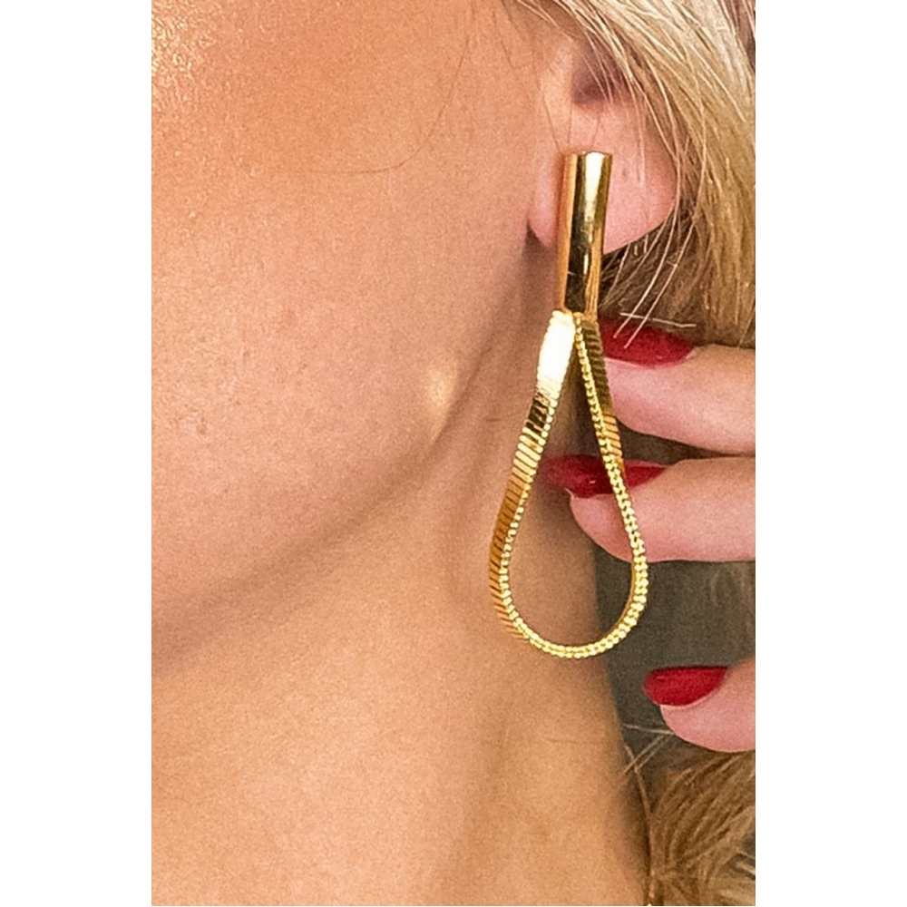 Brinco Gota Com Corrente Banhado em Ouro 18k - Dourado