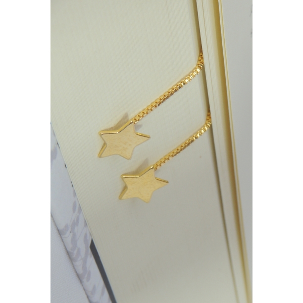 Brinco de Fio Com Estrela Banhado em Ouro 18k - Dourado