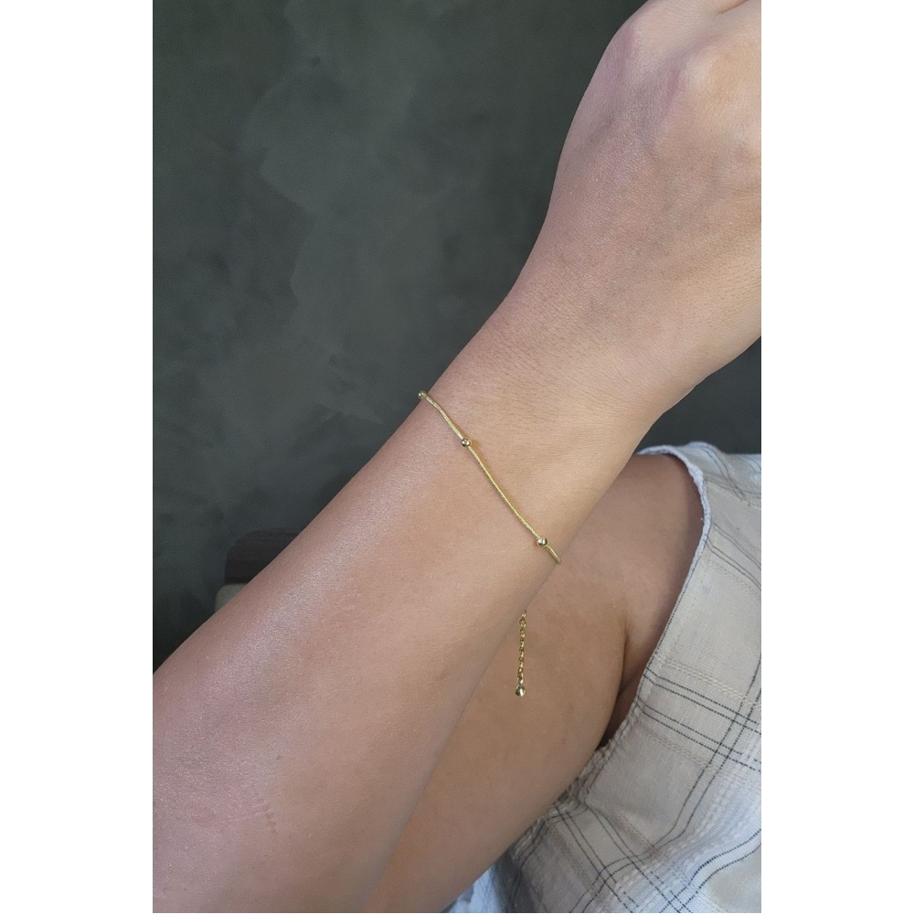 Pulseira Corrente Lisa com Bolinhas Banhado em Ouro 18k - Dourado