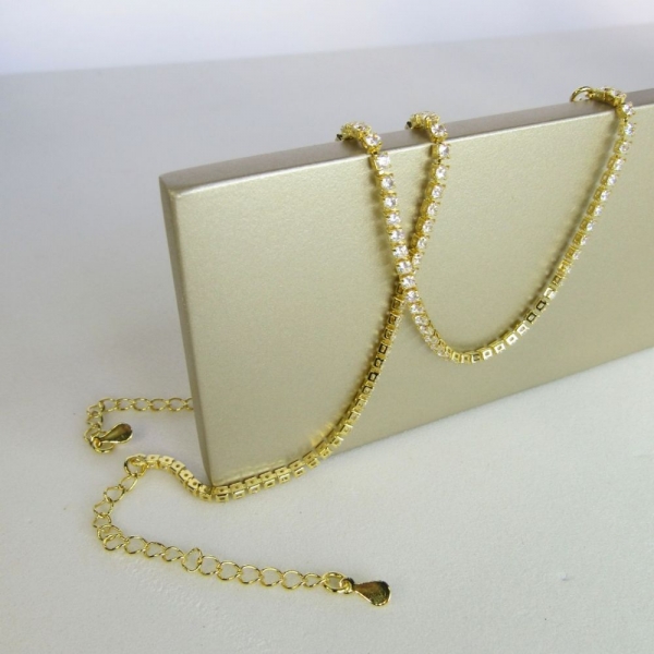 Pulseira Em Corrente De Zircônias Banhado em Ouro 18k - Dourado