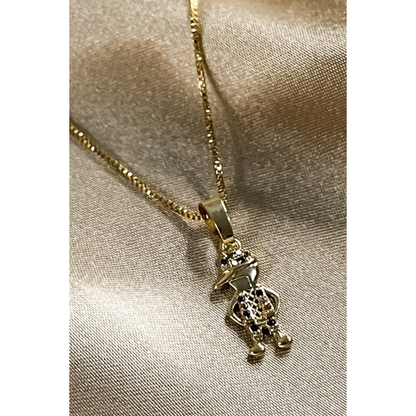 Colar Pingente Menino com Zircônia Colorida Banhado em Ouro 18k - Dourado