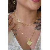 Colar Duplo com Coração Banhado em Ouro 18k - Dourado