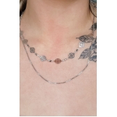 Colar com Corrente com Mini Flores Banhado em Ródio Branco - Prateado