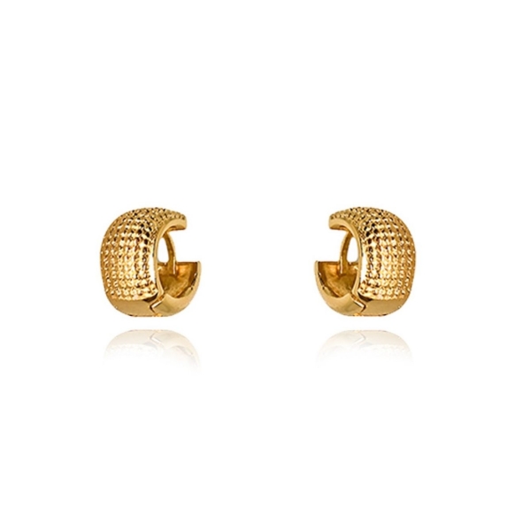 Brinco de Argolinha Grossa Trabalhada Banhado em Ouro 18k - Dourado