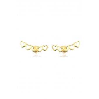 Brinco Ear Cuff Mini Corações Vazados Banhado em Ouro 18k