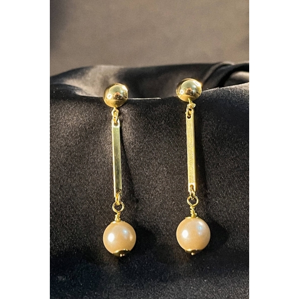 Brinco Médio com Fio Pérola Banhado em Ouro 18k - Dourado