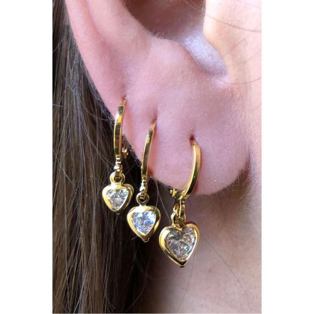 Trio Argolinha Coração de Zircônia Banhado em Ouro 18k - Dourado