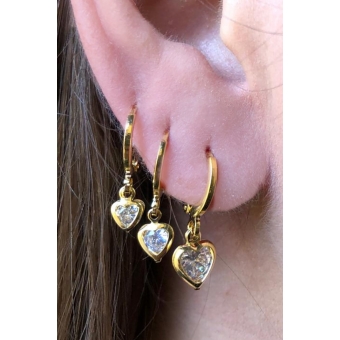 Trio Argolinha Coração de Zircônia Banhado em Ouro 18k