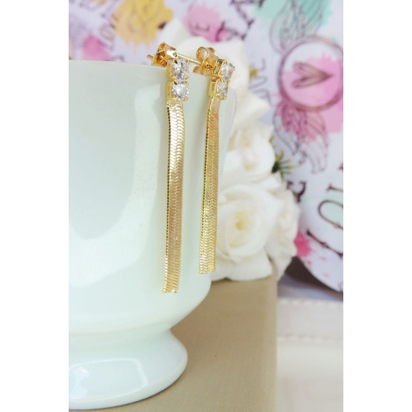 Brinco de Fita com Zircônia Banhado em Ouro 18k - Dourado