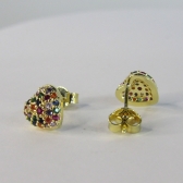 Brinco Pequeno de Coração com Zircônias Colorido Banhado em Ouro 18k - Dourado