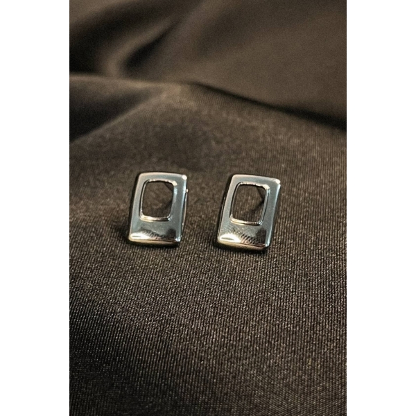 Brinco Pequeno Retangular Banhado em Ródio Branco - Branco