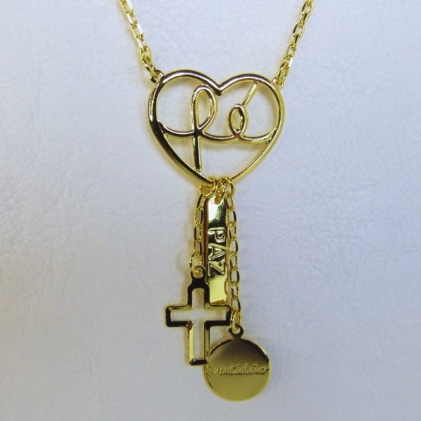 Colar com Pingente da Fé, Da Paz E Da Gratidão Banhado em Ouro 18k - Dourado