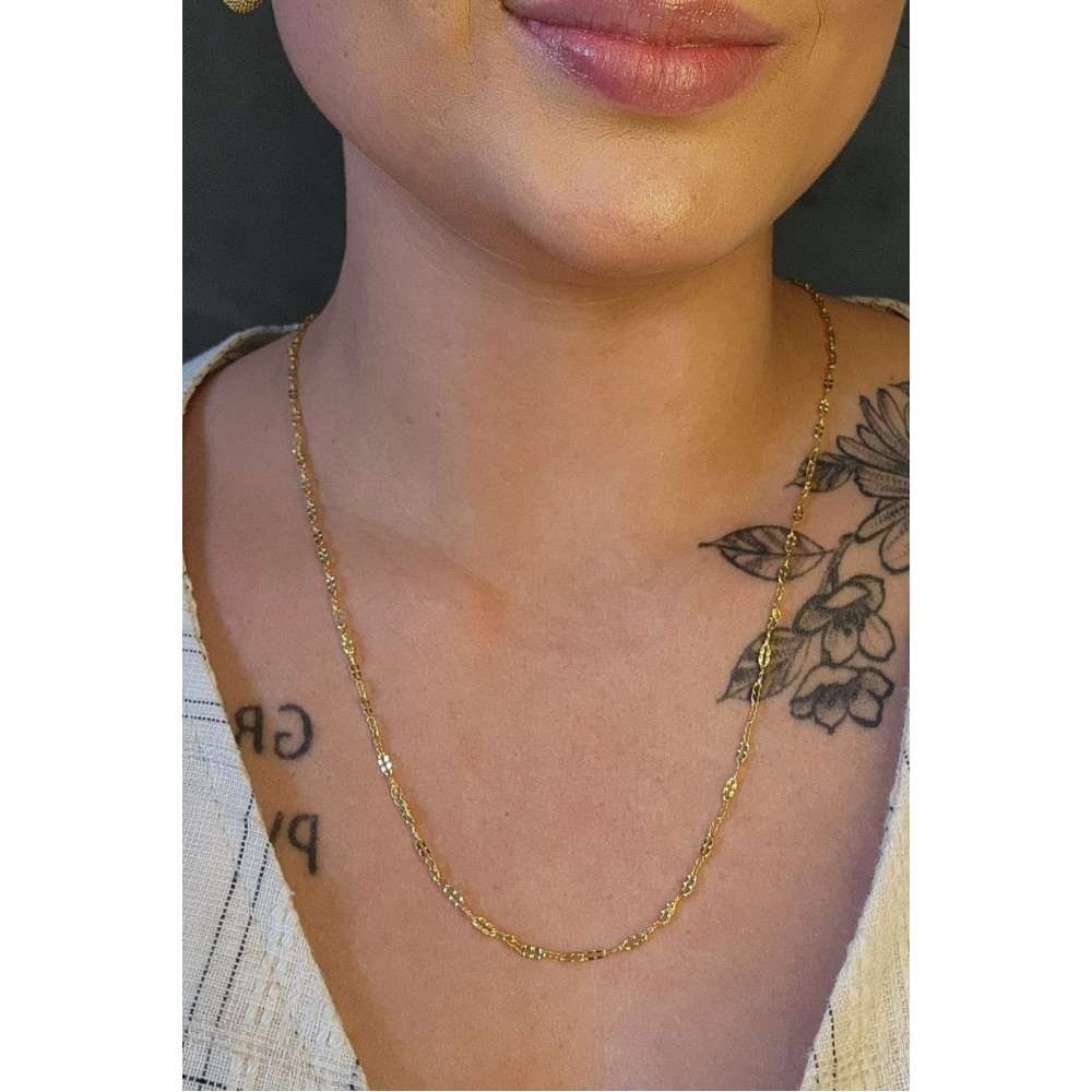 Colar Cumprido com Mini Elos Banhado em Ouro 18k - Dourado