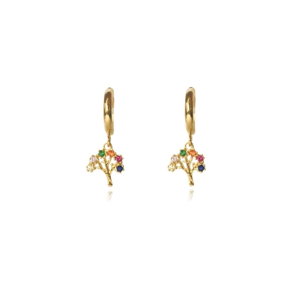 Brinco Argolinha De Árvore da Vida Banhado em Ouro 18k - Dourado