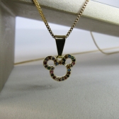 Colar Com Pingente Do Mickey De Zircônia Colorida Banhado em Ouro 18k - Dourado