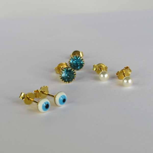 Trio de Olho Grego Banhado em Ouro 18k - Dourado