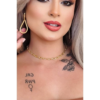 Choker Corrente Com Elos Ovalados Banhado em Ouro 18k