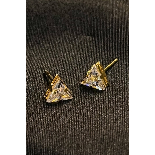 Brinco Triângulo de Zircônia Banhado em Ouro 18k - Dourado