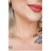 Colar Corrente Americana com Zircônias Multicolor Banhado em Ouro 18k - Dourado